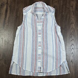 Beachlunchlounge Sleeveless Side Button Striped Linen Blend Top